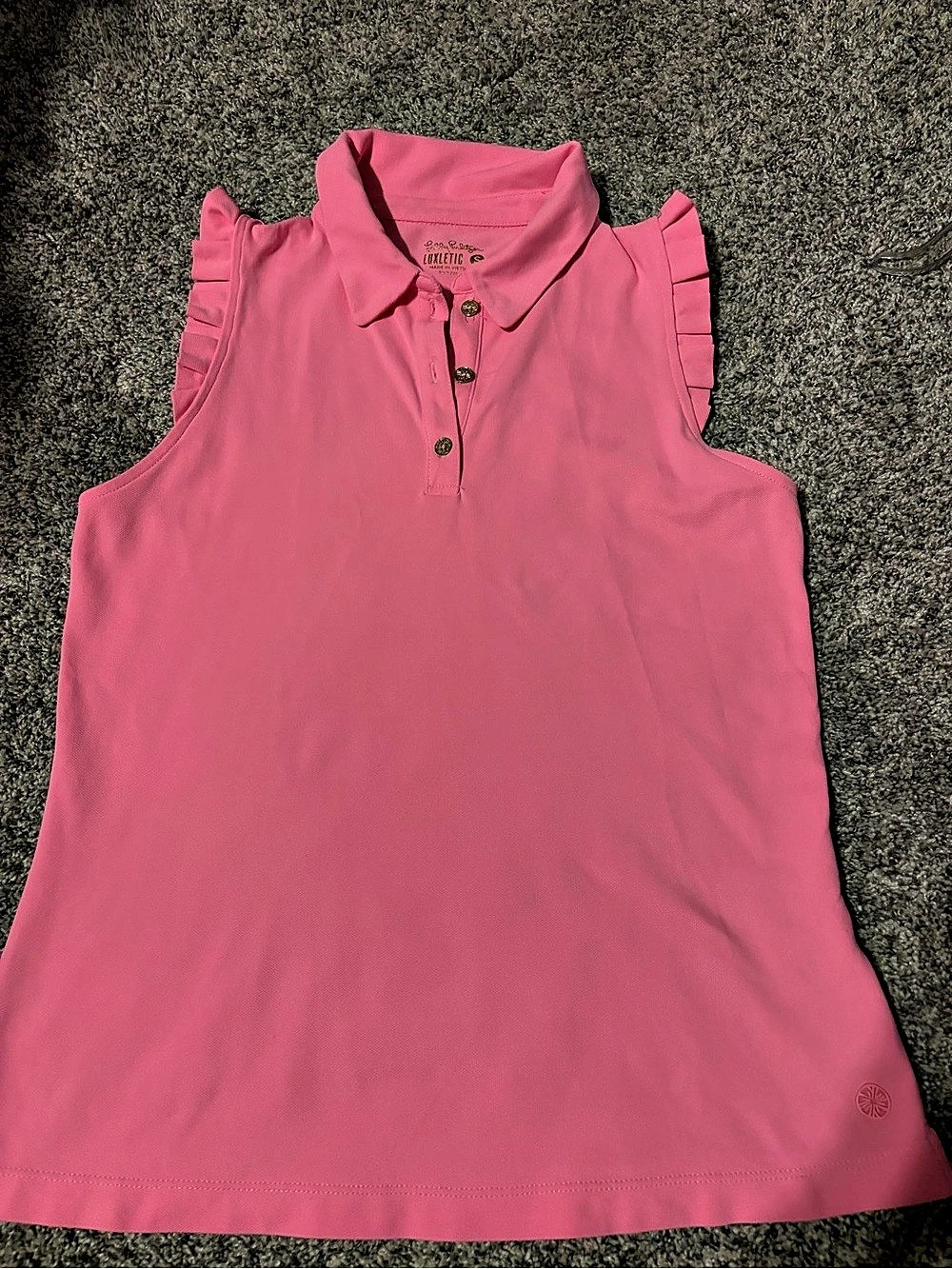 Lilly Pulitzer Luxletic Ruffle Sleeve Polo Top Pink Size Small